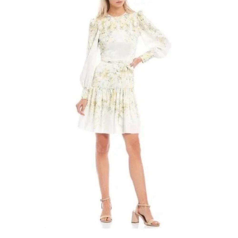 ANTONIO MELANI White Floral Puff-Sleeve Tiered Mini Dress